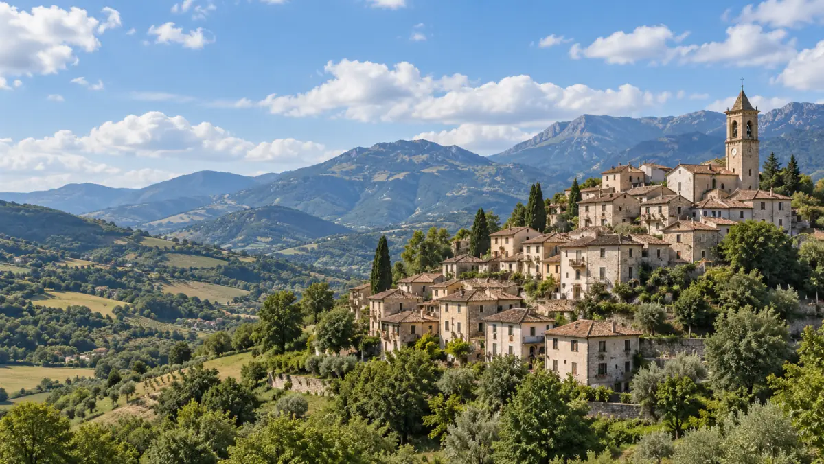 Borgo dell’Appennino sulla collina: immagine illustrativa generata con IA, non un luogo identificato